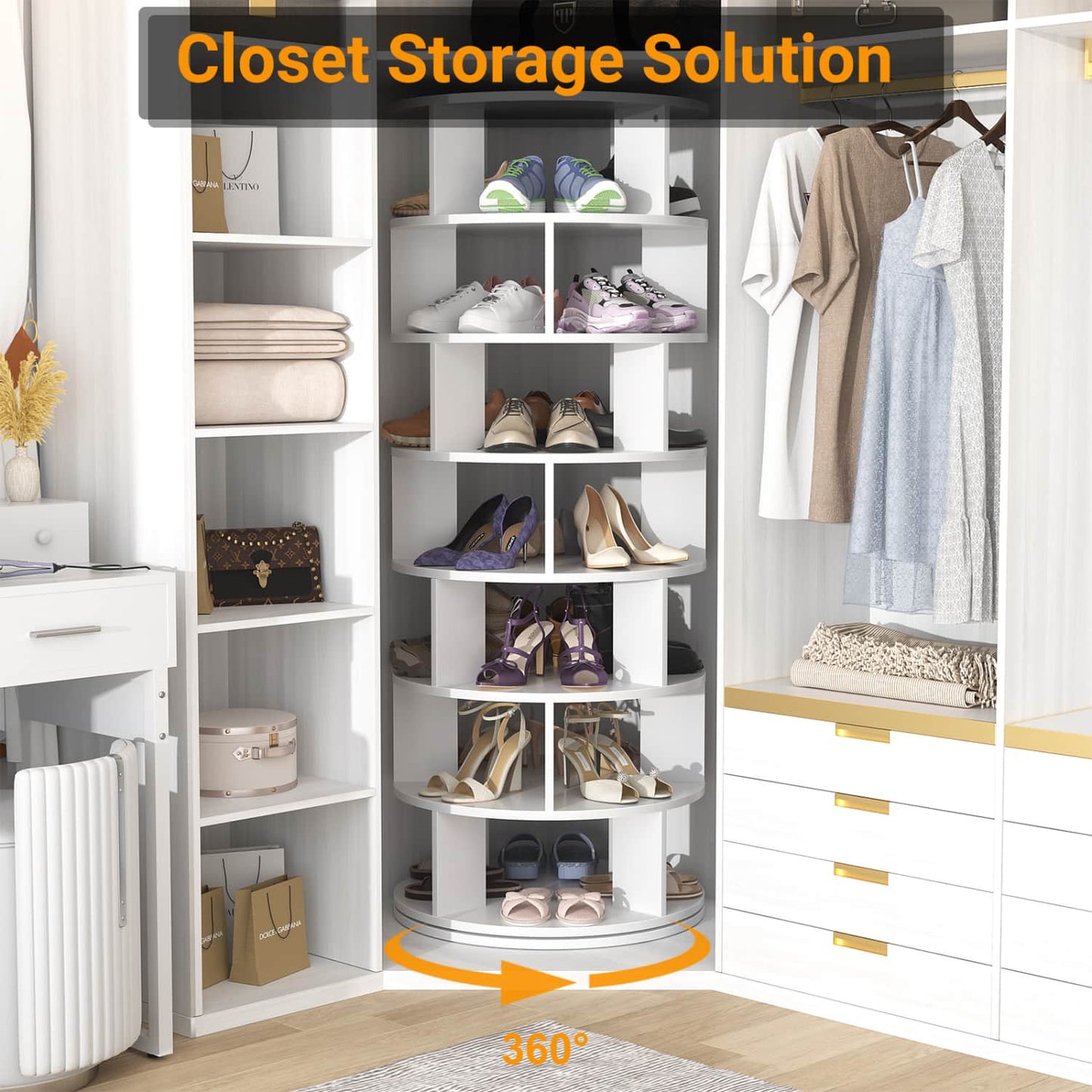 7-Tier Shoe Rack, 28-32 Pair Rotating Shoe Rack Tower