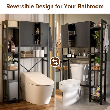 7-Tier Bathroom Organizer with Adjustable Shelf, Over The Toilet Storage Rack with 4 Hooks and Drawers