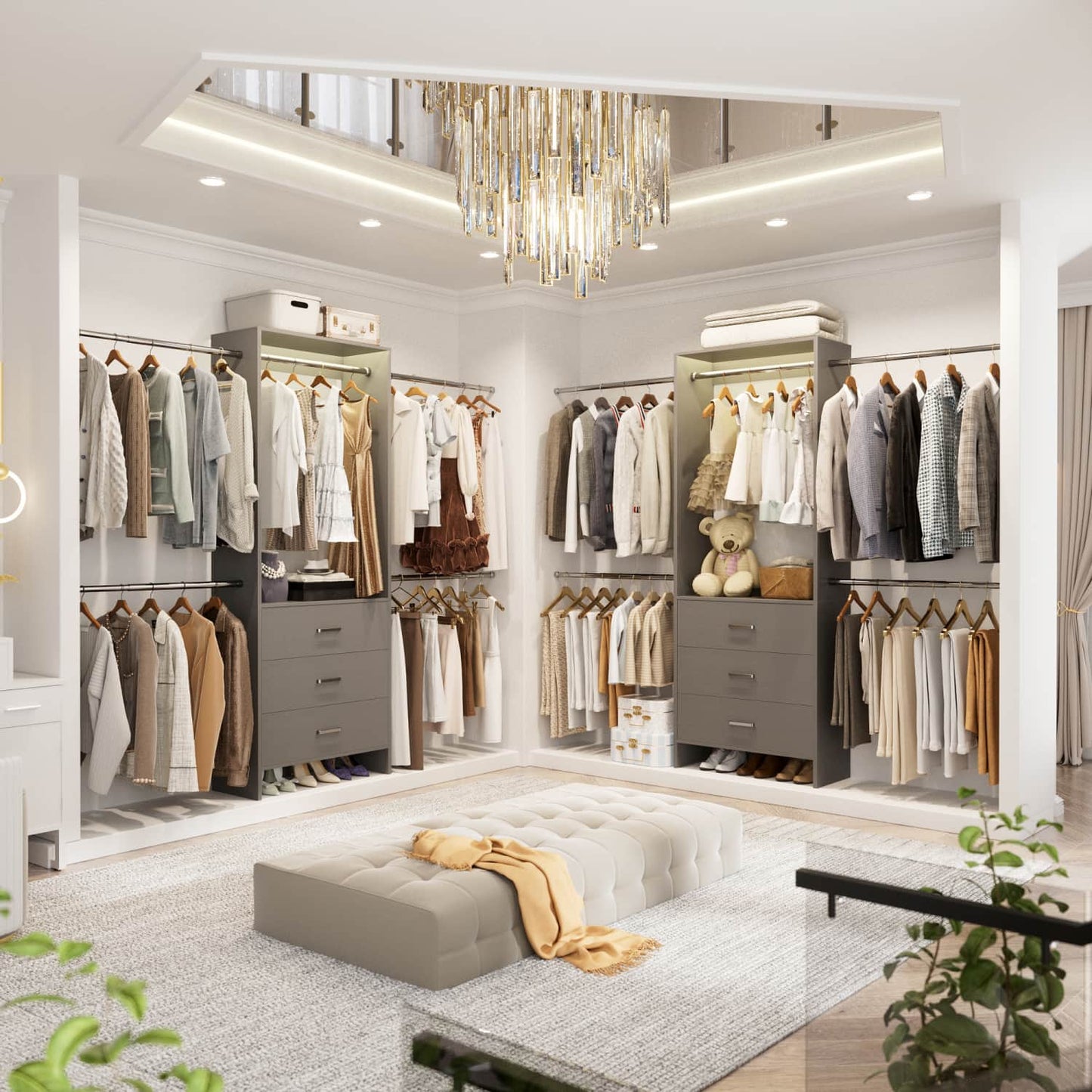 Closet System with 4 Hanging Rods