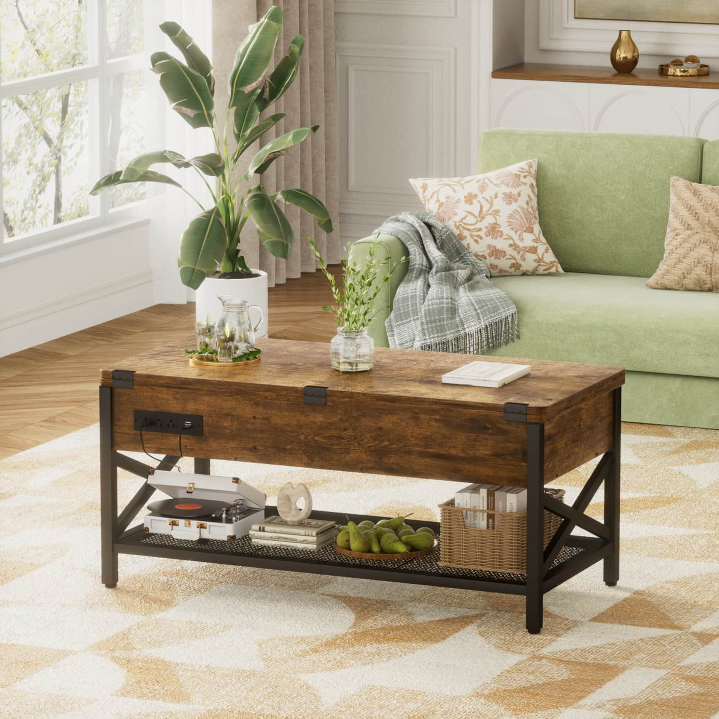Coffee Table Lift Top with LED Light and Power Outlet