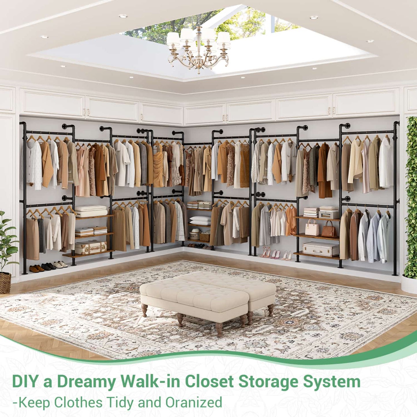 84"-128" Metal Pipe Clothing Rack Wall Mounted , Garment Rack