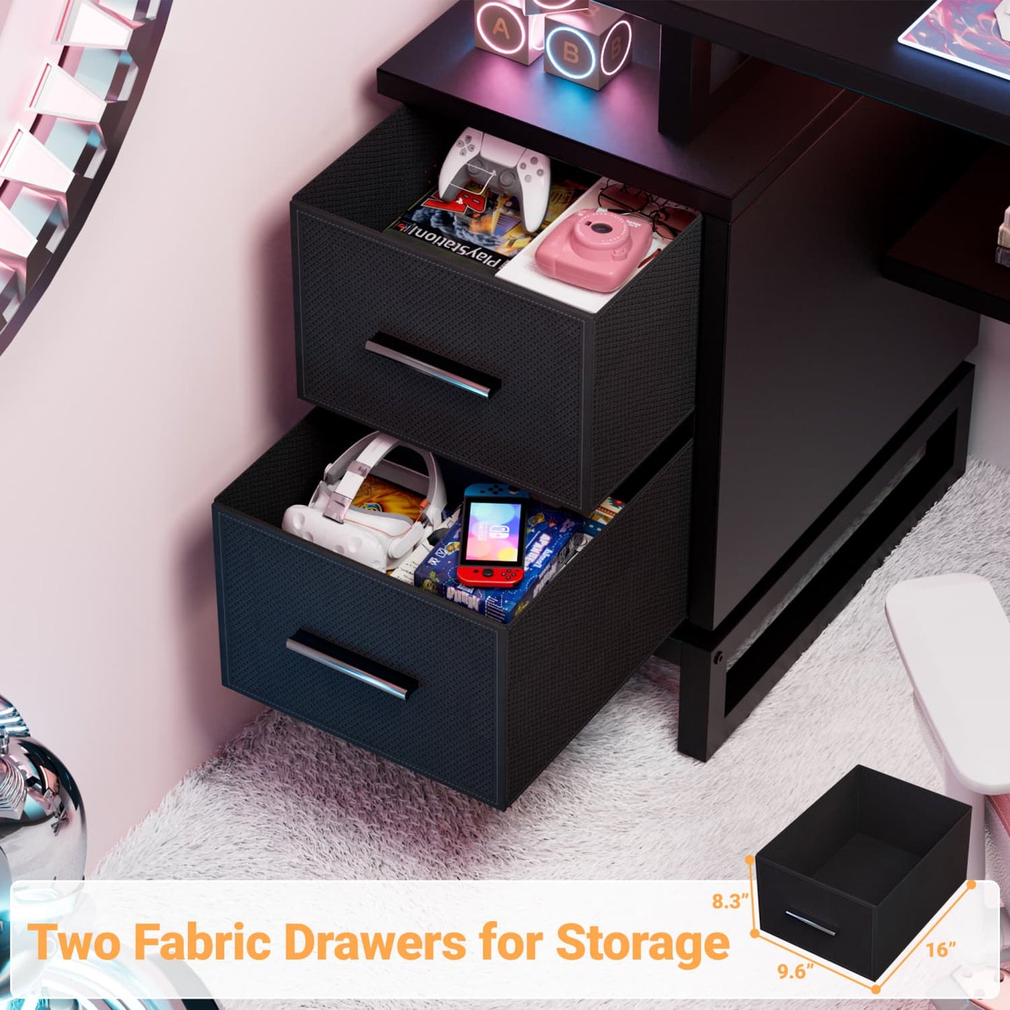Computer Desk with Power Outlets and Fabric Drawers