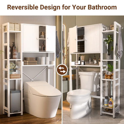 7-Tier Bathroom Organizer with Adjustable Shelf, Over The Toilet Storage Rack with 4 Hooks and Drawers