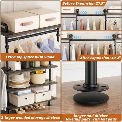 Garment Rack with Wood Shelves, Closet system Storage Rack
