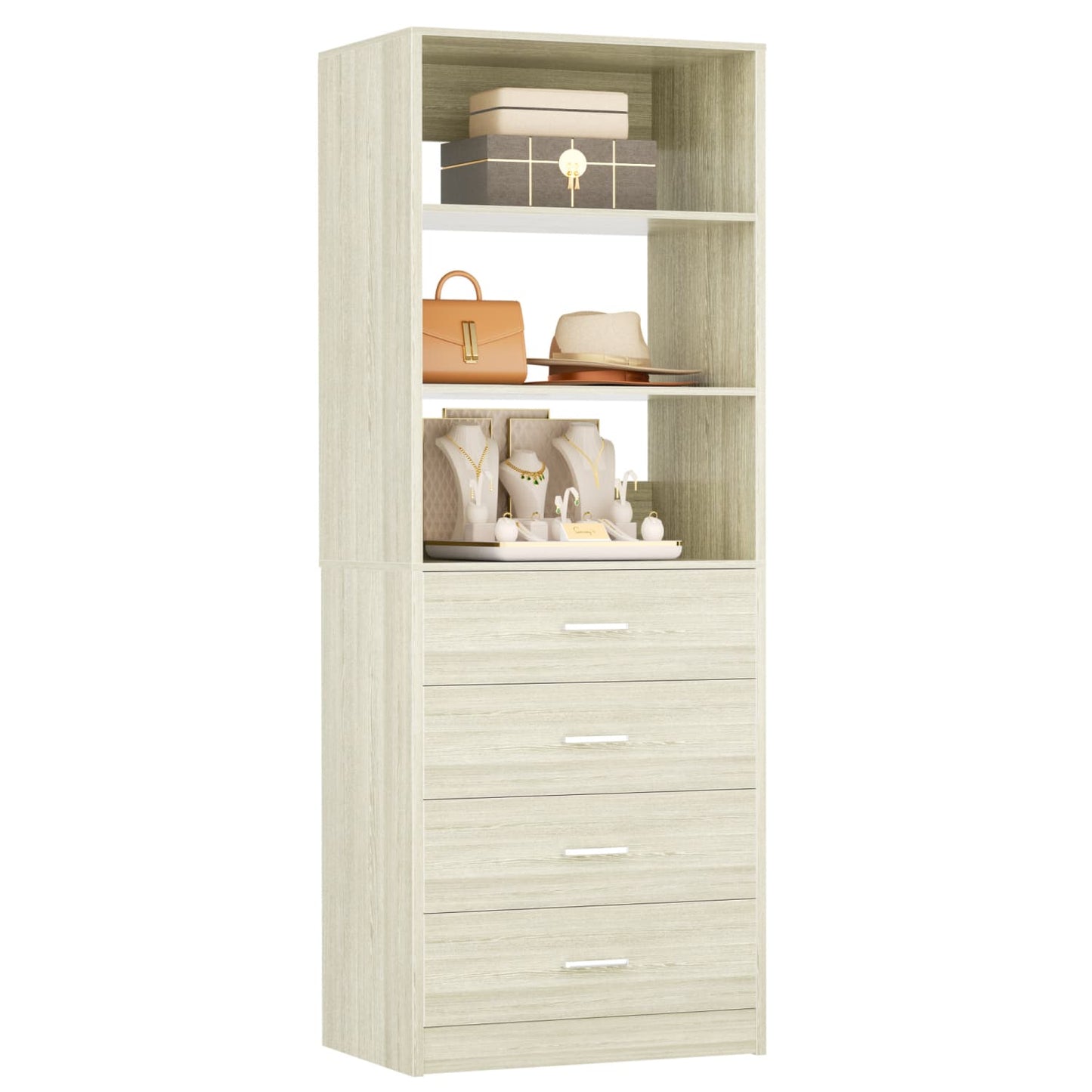 Closet Organizer System with Wood Drawers and Shelves