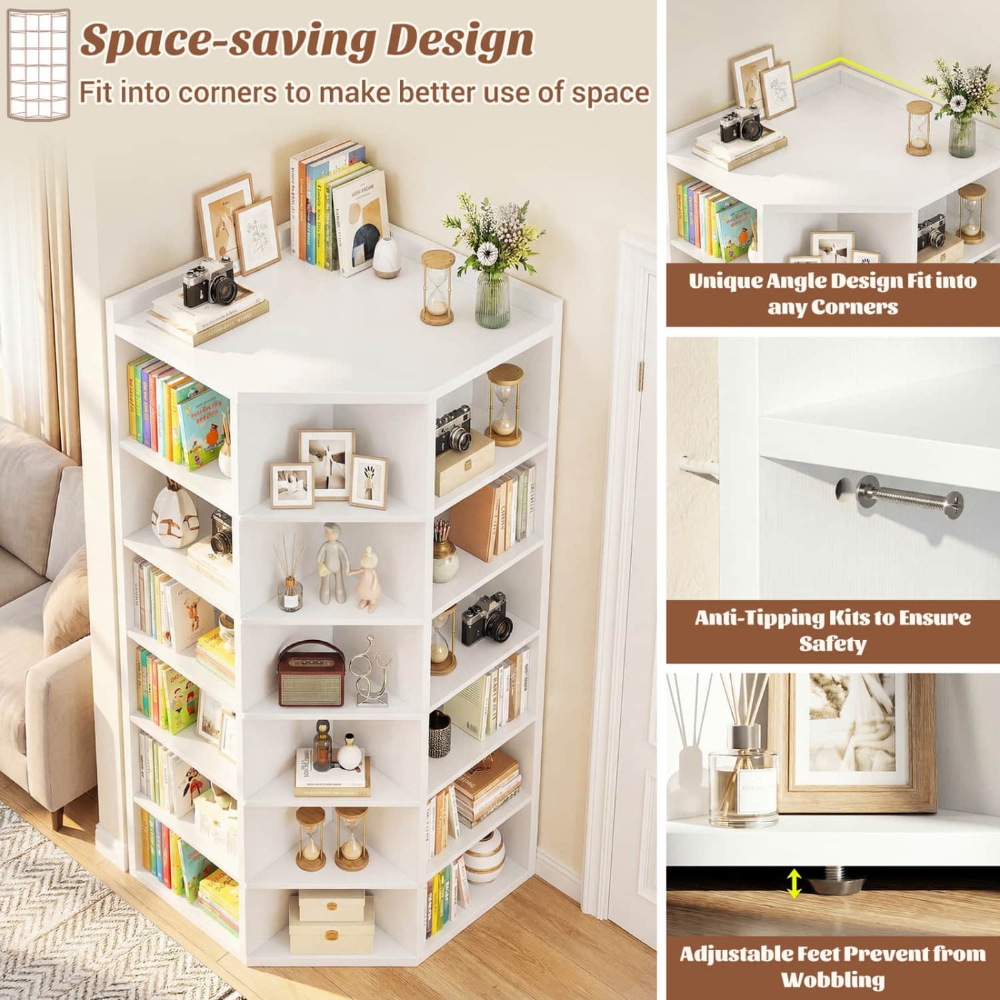 6-tier Modern Bookshelf, Storage Bookcase