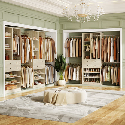 Wooden Closet System with Shoes Shelf and Drawer, Closet Organizer Storage with Drawer