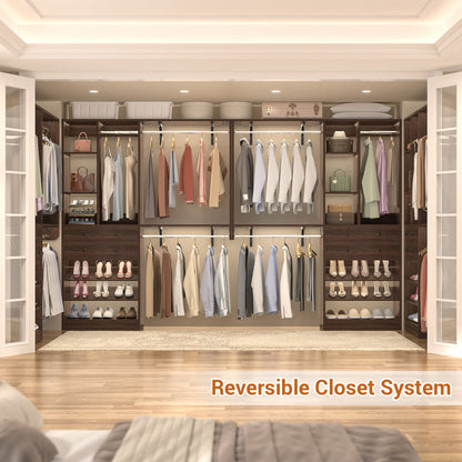 Closet System with Wooden Drawers and Two Hanging Rods