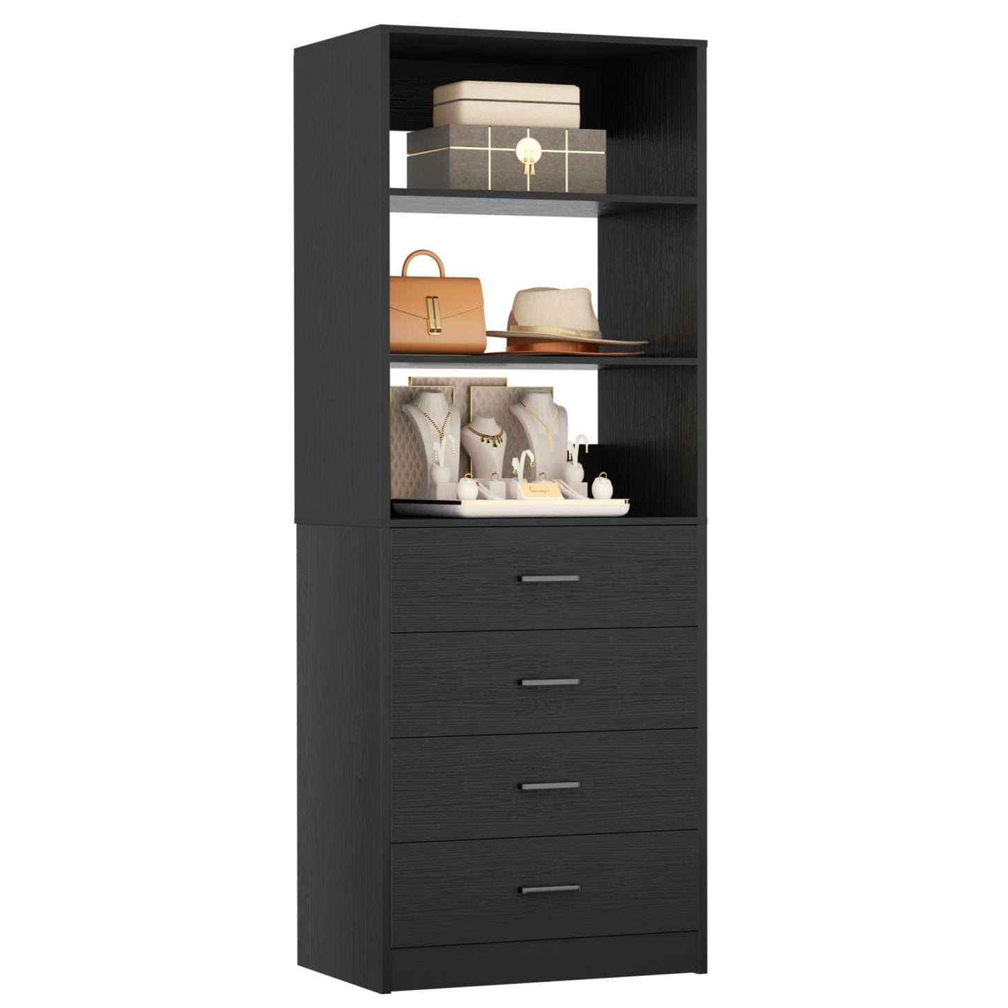 Closet Organizer System with Wood Drawers and Shelves