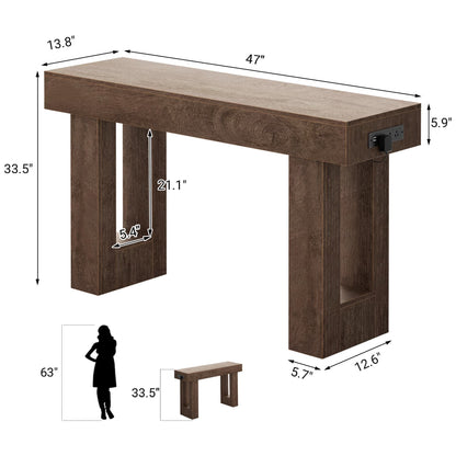47inch Console Table with Power Outlets, Wood Narrow Entryway Table