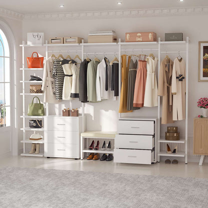 Freestanding Closet Organizer with 6 Drawers, Walk-In Closet Systen with 4 Clothing Rack
