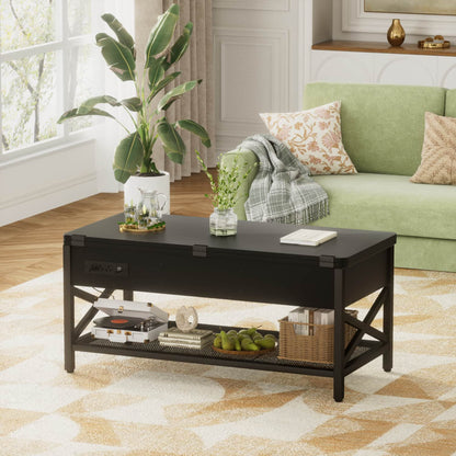 Coffee Table Lift Top with LED Light and Power Outlet