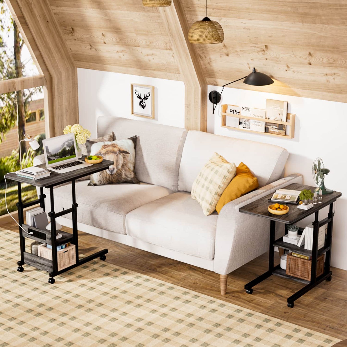 Height Adjustable C Table with USB Port and Wheels