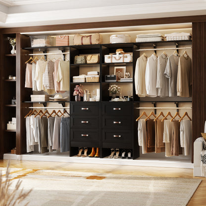 Closet Organizer System with Hanging Rods and Shelves, Wardrobe System with Drawers