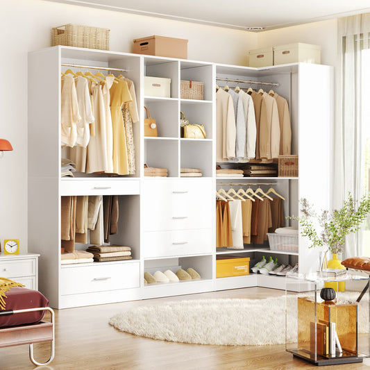 Corner Closet Oraganizer System with Drawers and Hanging Rods, Cube Storage Walk-in Closet System