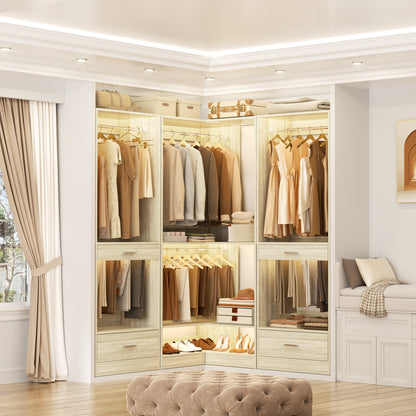 Freestanding Corner Closet System with 2 Hanging Rods and Shoes Shelf