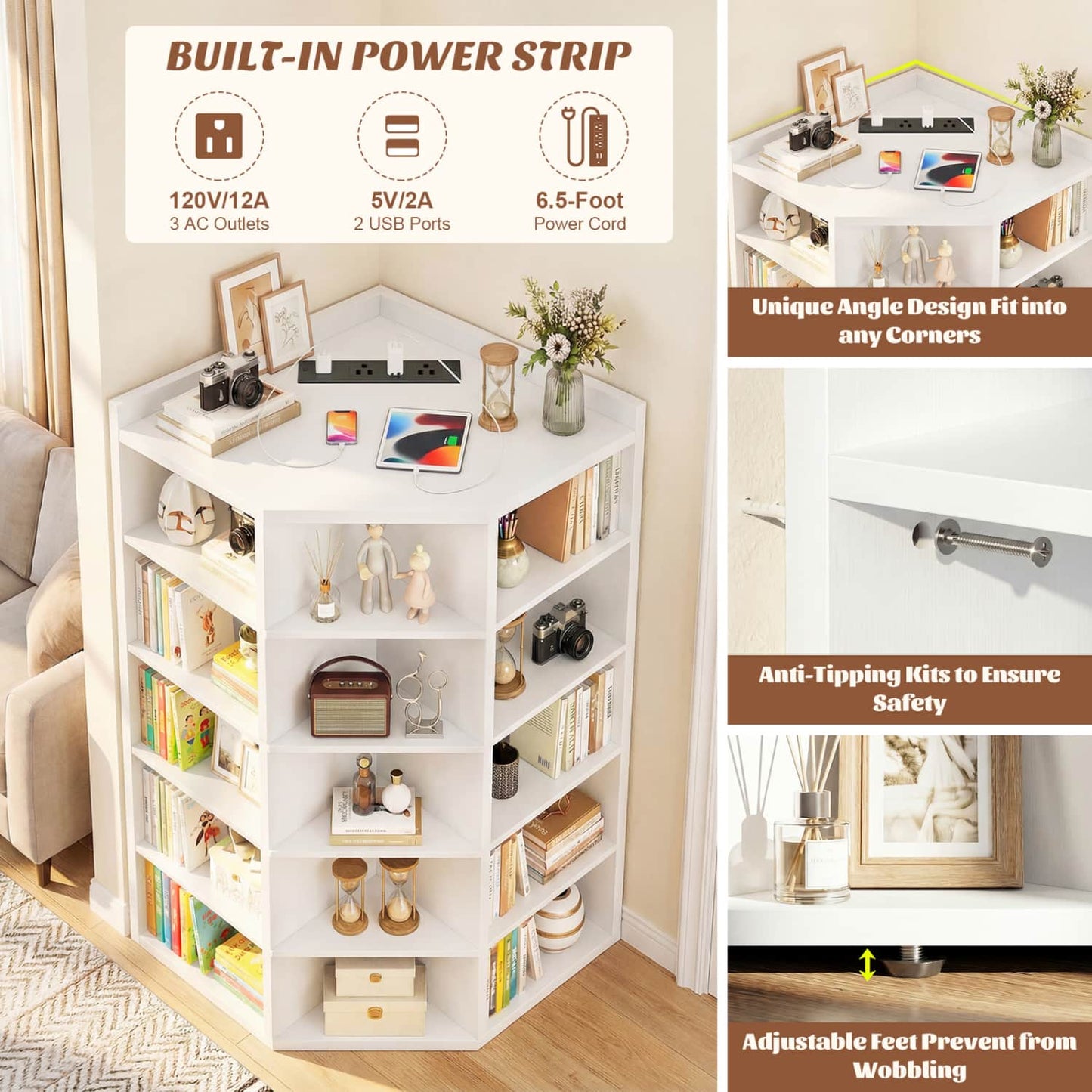 5-tier Modern Bookshelf, Storage Bookcase