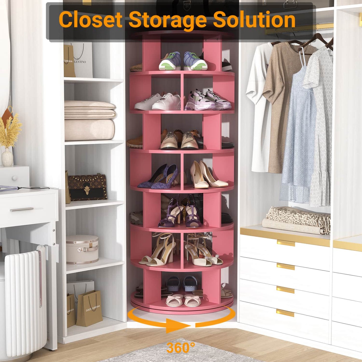 7-Tier Shoe Rack, 28-32 Pair Rotating Shoe Rack Tower