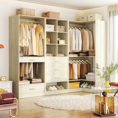 Corner Closet Oraganizer System with Drawers and Hanging Rods, Cube Storage Walk-in Closet System