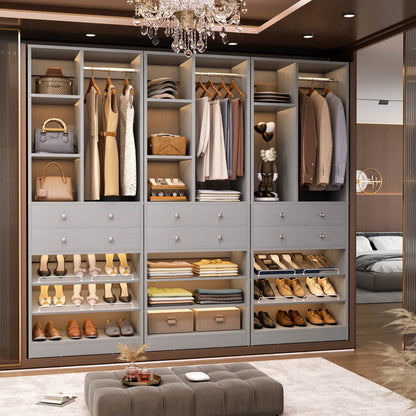 Closet Storage System with Adjustable Shoes Shelves, Closet Organizer with Drawer