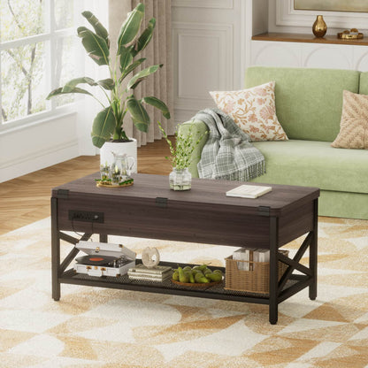 Coffee Table Lift Top with LED Light and Power Outlet