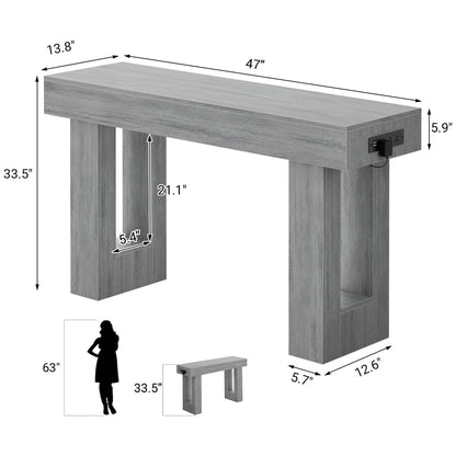 47inch Console Table with Power Outlets, Wood Narrow Entryway Table