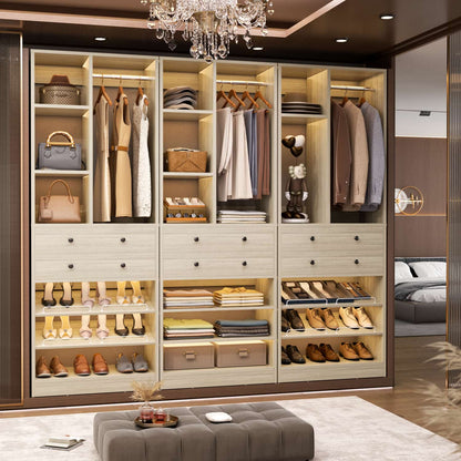 Closet Storage System with Adjustable Shoes Shelves, Closet Organizer with Drawer