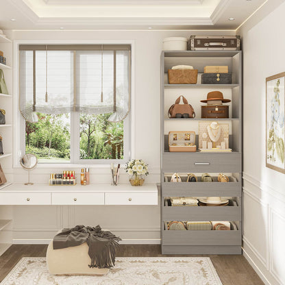 Closet System with 4 Wood Drawers and Adjustable Shelves