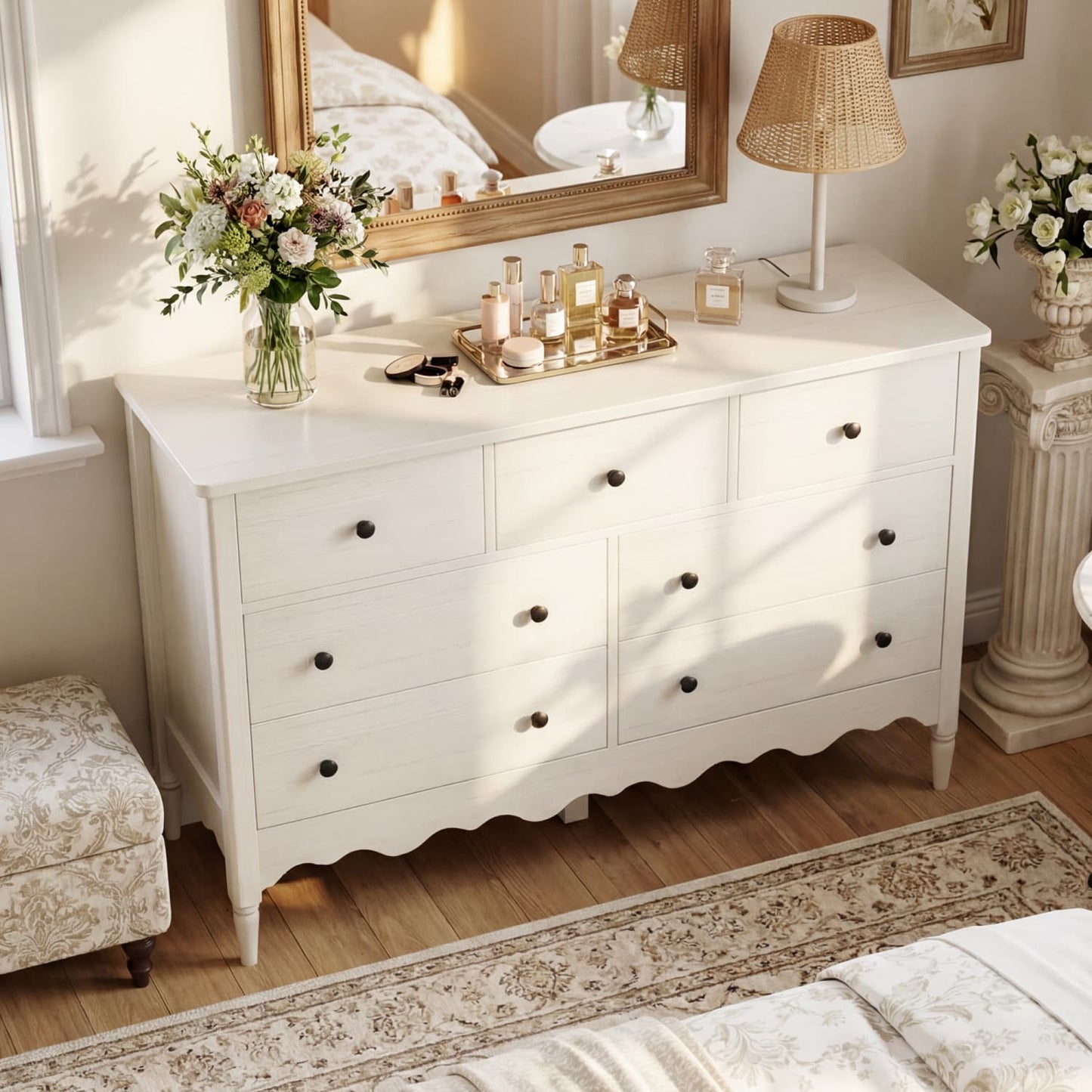 47" Closet Storage Cabinet with 7 Drawers, Wooden Dresser with Support Leg