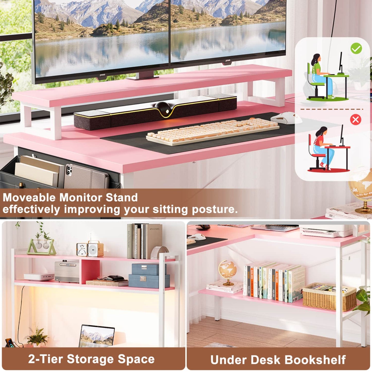 L-Shaped Computer Desk with Monitor and Hutch, Gaming Desk with Charging Station