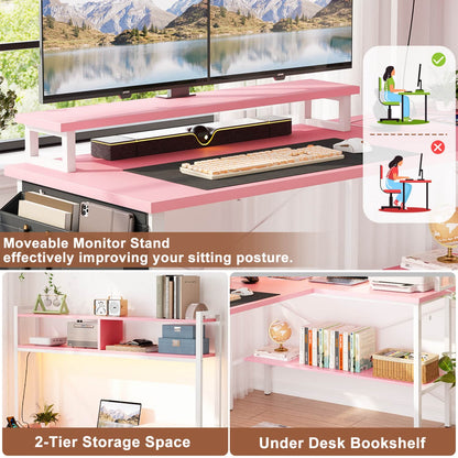 L-Shaped Computer Desk with Monitor and Hutch, Gaming Desk with Charging Station