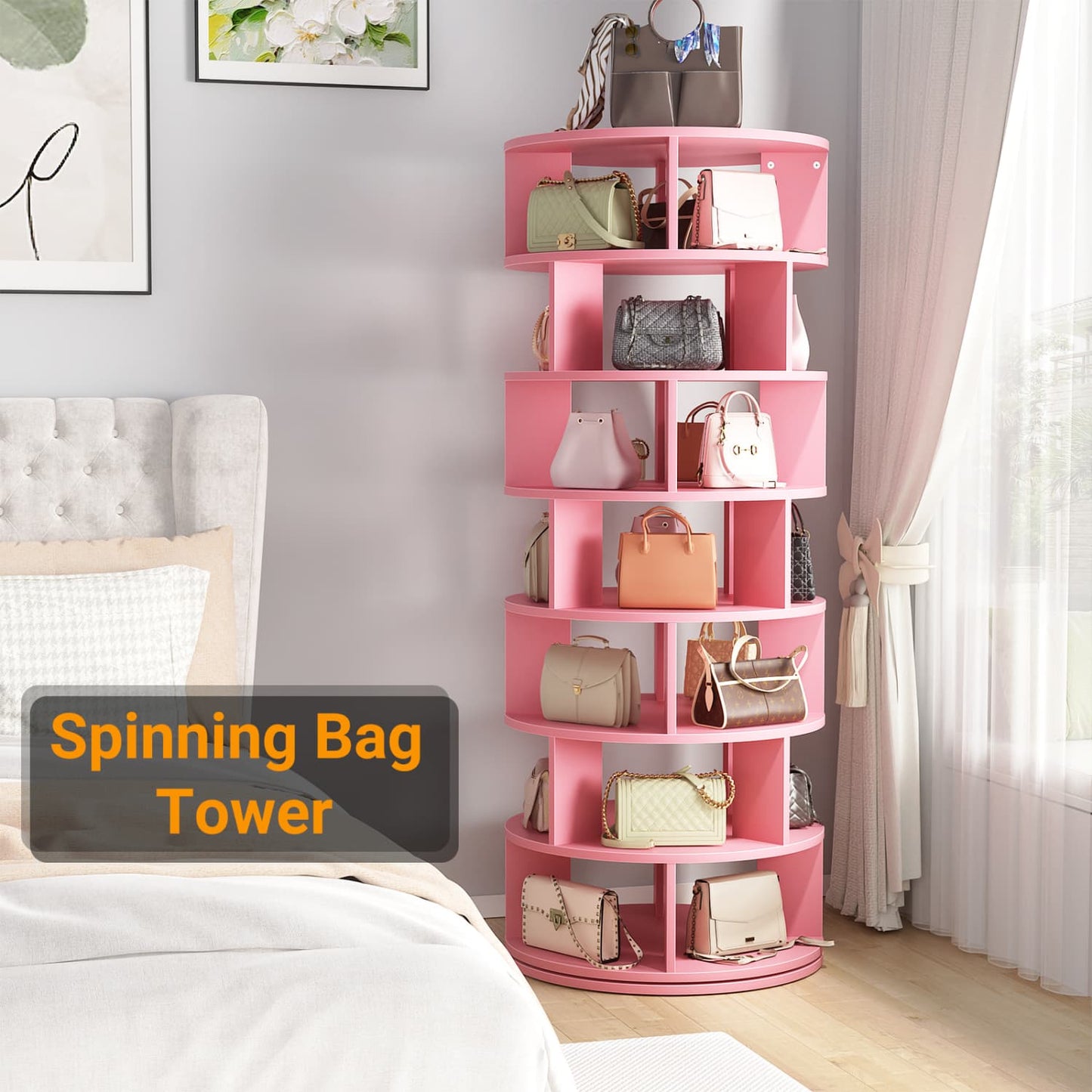 7-Tier Shoe Rack, 28-32 Pair Rotating Shoe Rack Tower