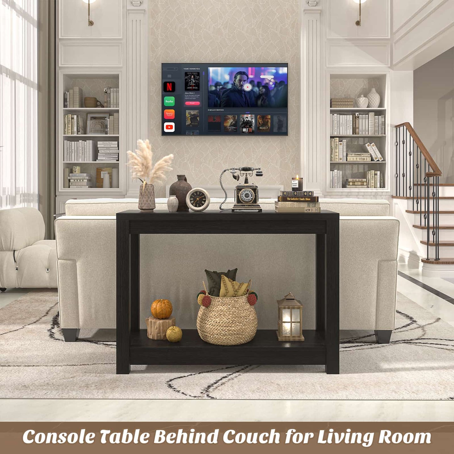 Farmhouse End Table, Narrow Side Table, Slim End Table with Storage Shelf, Small Console Table for Living Room, 24"