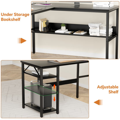 L Shaped Desk with Storage, Power Outlet, USB Ports, Reversible Computer Desk