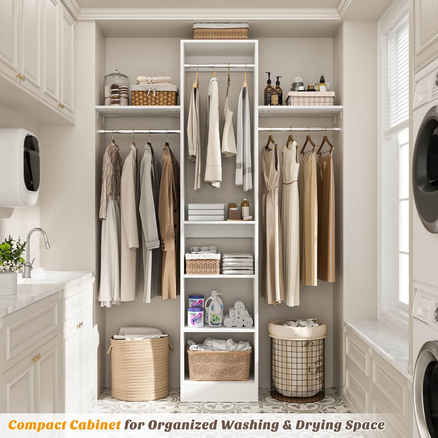 47'' W Closet System with Hanging Rods and Shelves, Closet Organizer for Bedroom