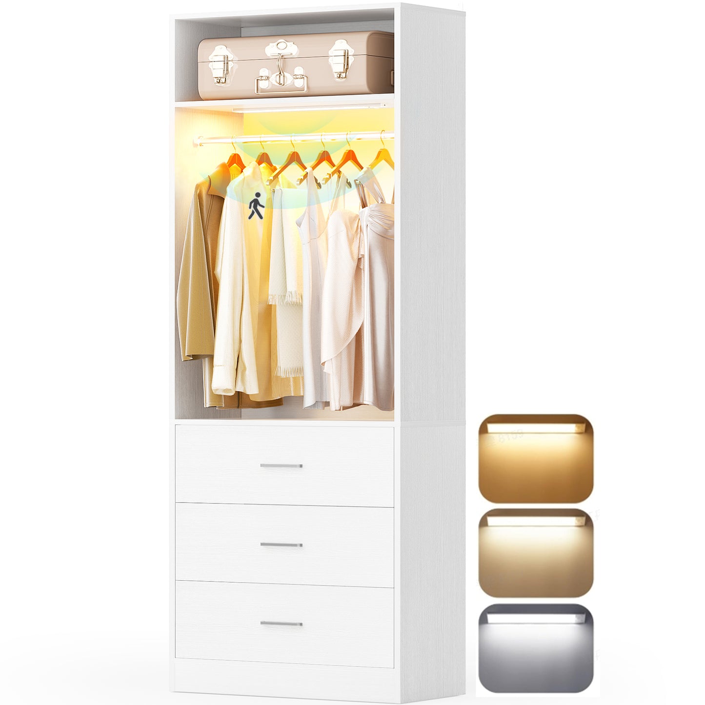Besiost Closet System with 3 Drawers & 3CCT Sensor Light