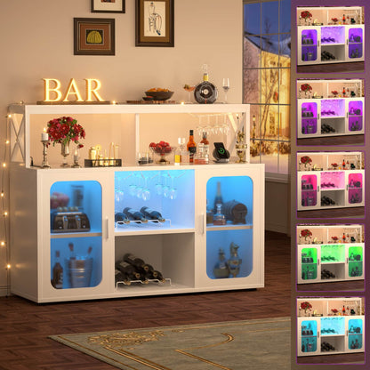 Wine Bar Cabinet with Glass Holders and and Doors, Buffet Wine cabinet with Power Outlet