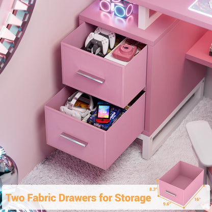 Computer Desk with Power Outlets and Fabric Drawers