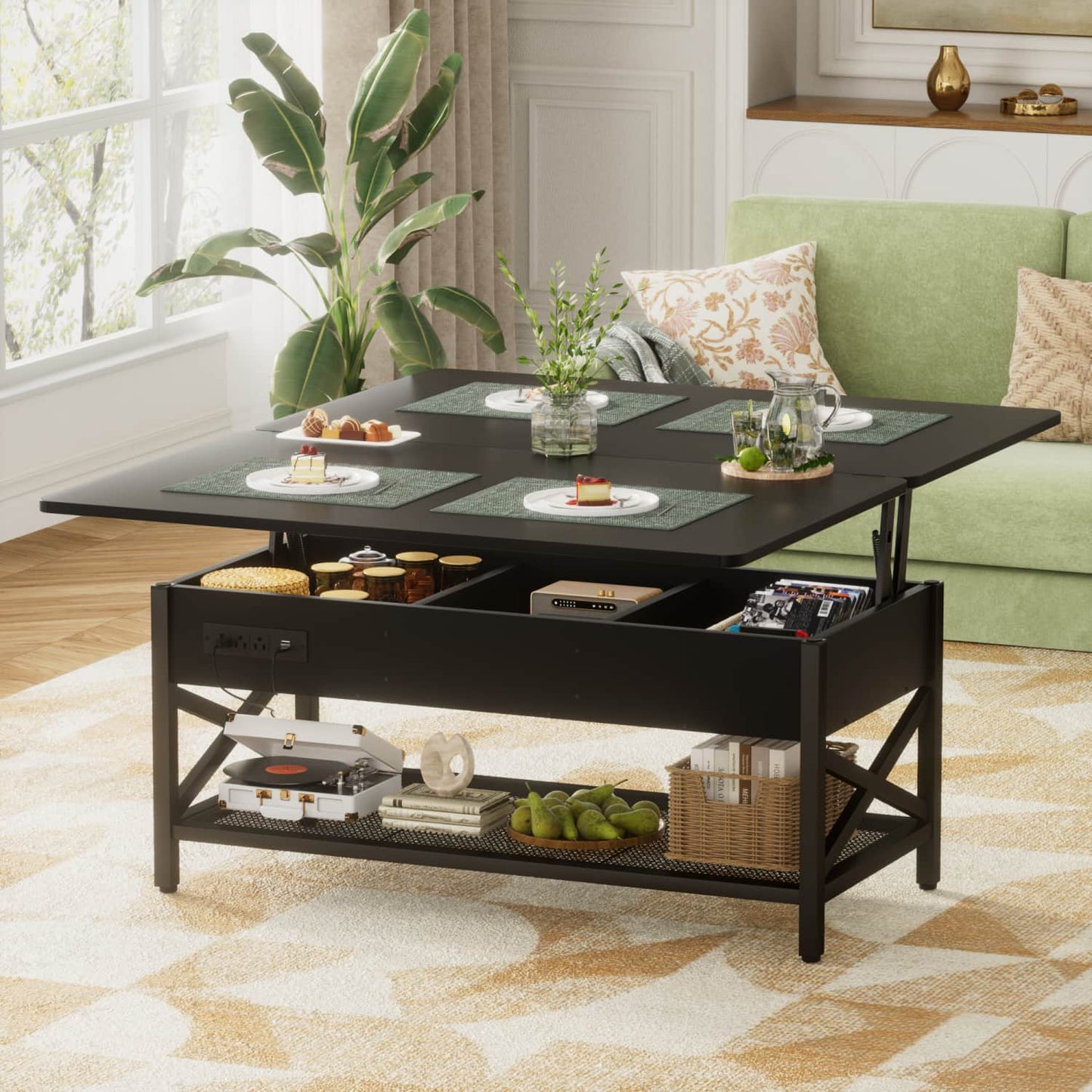 Coffee Table Lift Top with LED Light and Power Outlet