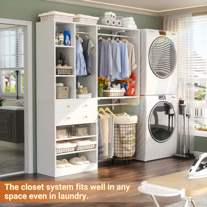 Closet System with Wooden Drawers and Two Hanging Rods