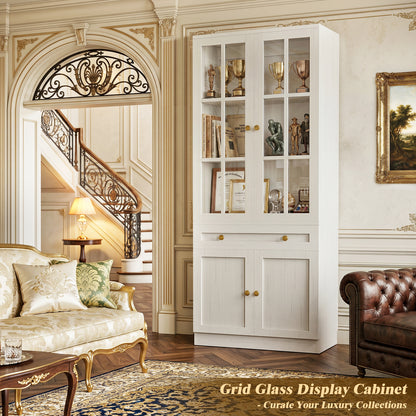 Besiost 80" H Bookcase with Mullion Glass Doors & Drawers
