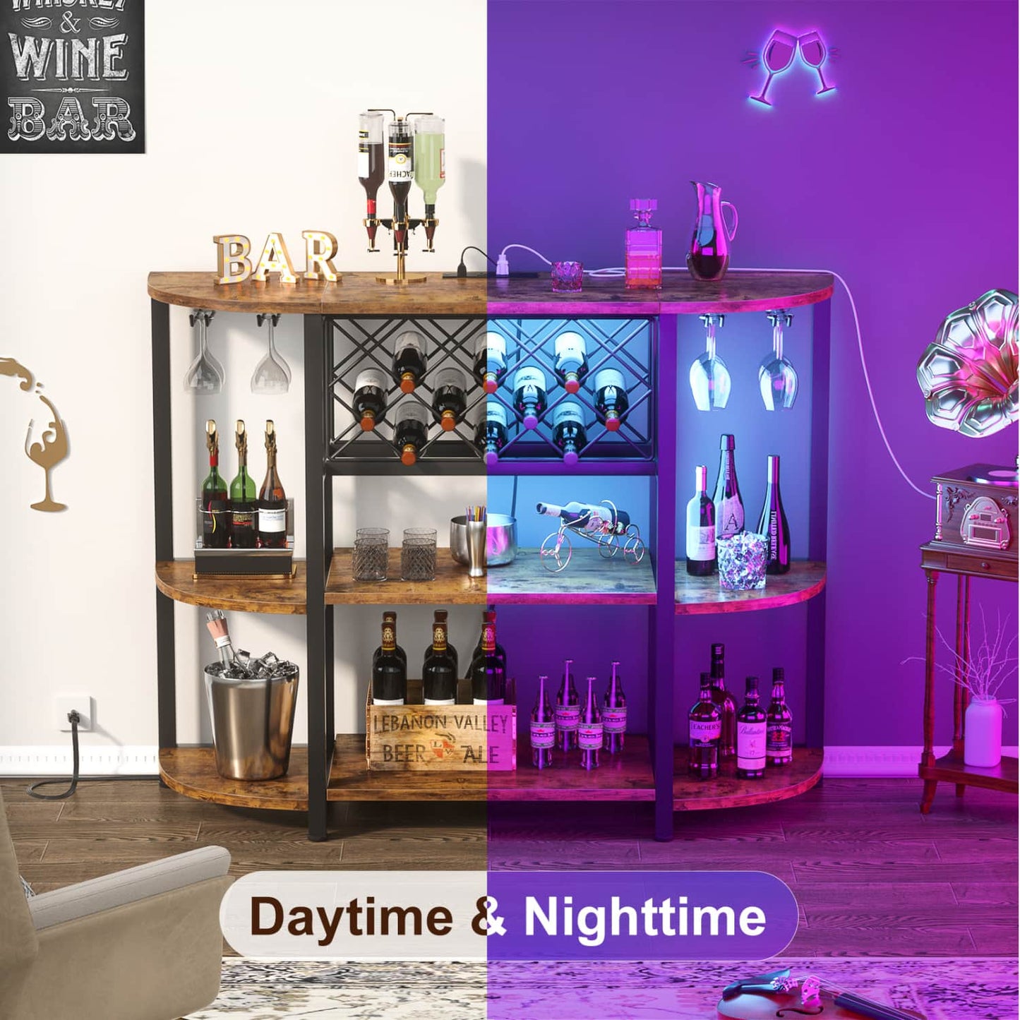 47.24" Storage Wine Cabinet with Lights and Outlets