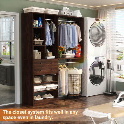 Closet System with Wooden Drawers and Two Hanging Rods