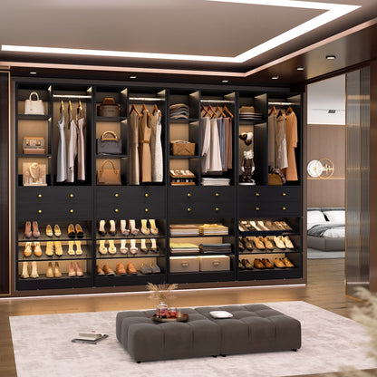 Closet Storage System with Adjustable Shoes Shelves, Closet Organizer with Drawer