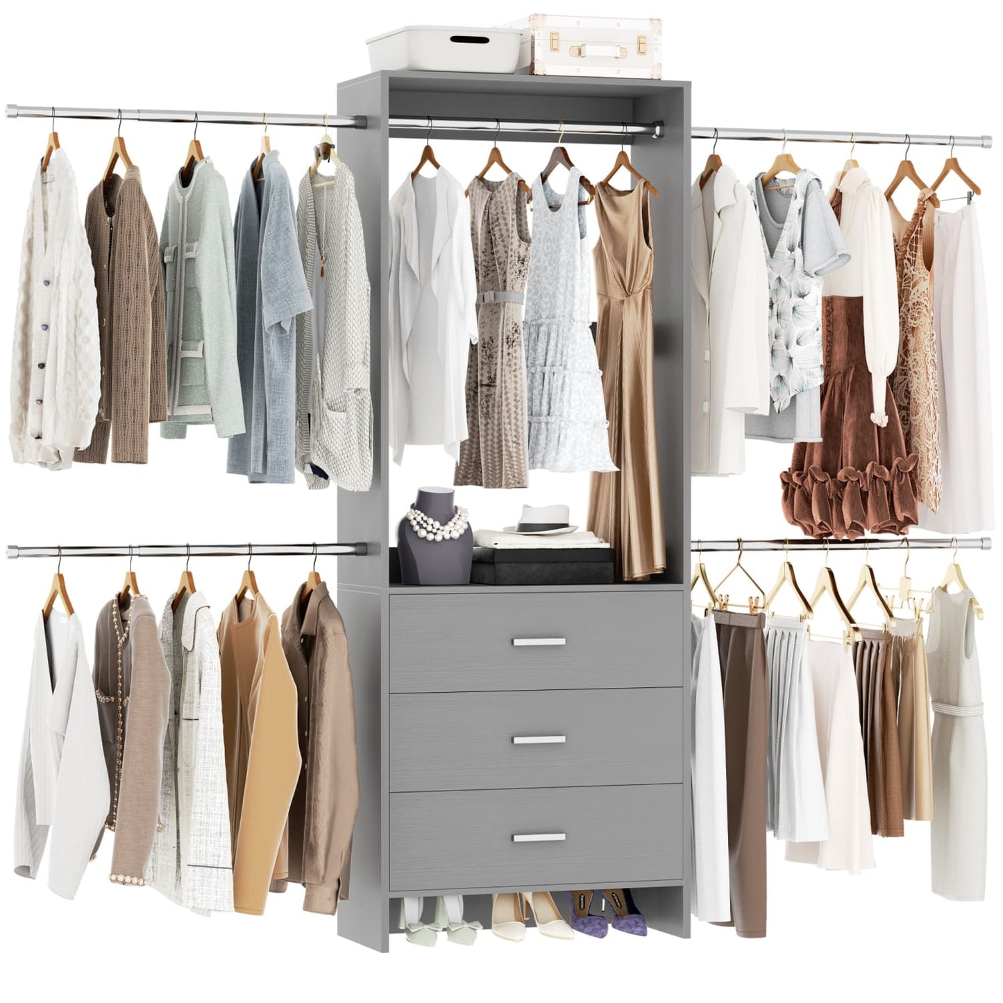 Closet System with 4 Hanging Rods