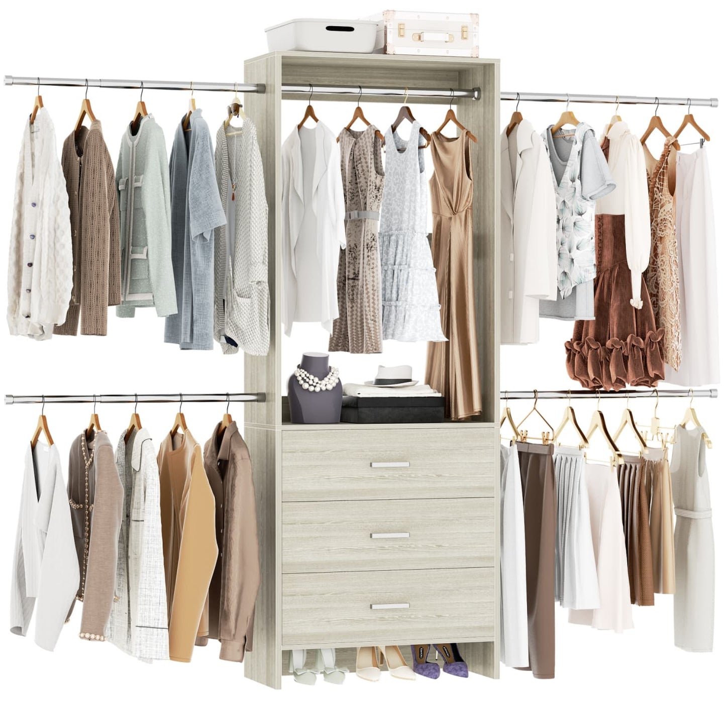 Closet System with 4 Hanging Rods