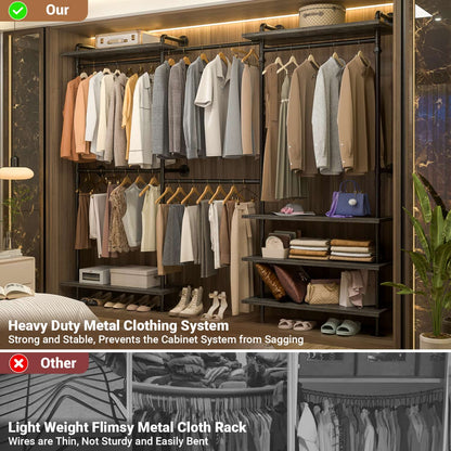 Garment Rack with Wood Shelves, Closet system Storage Rack