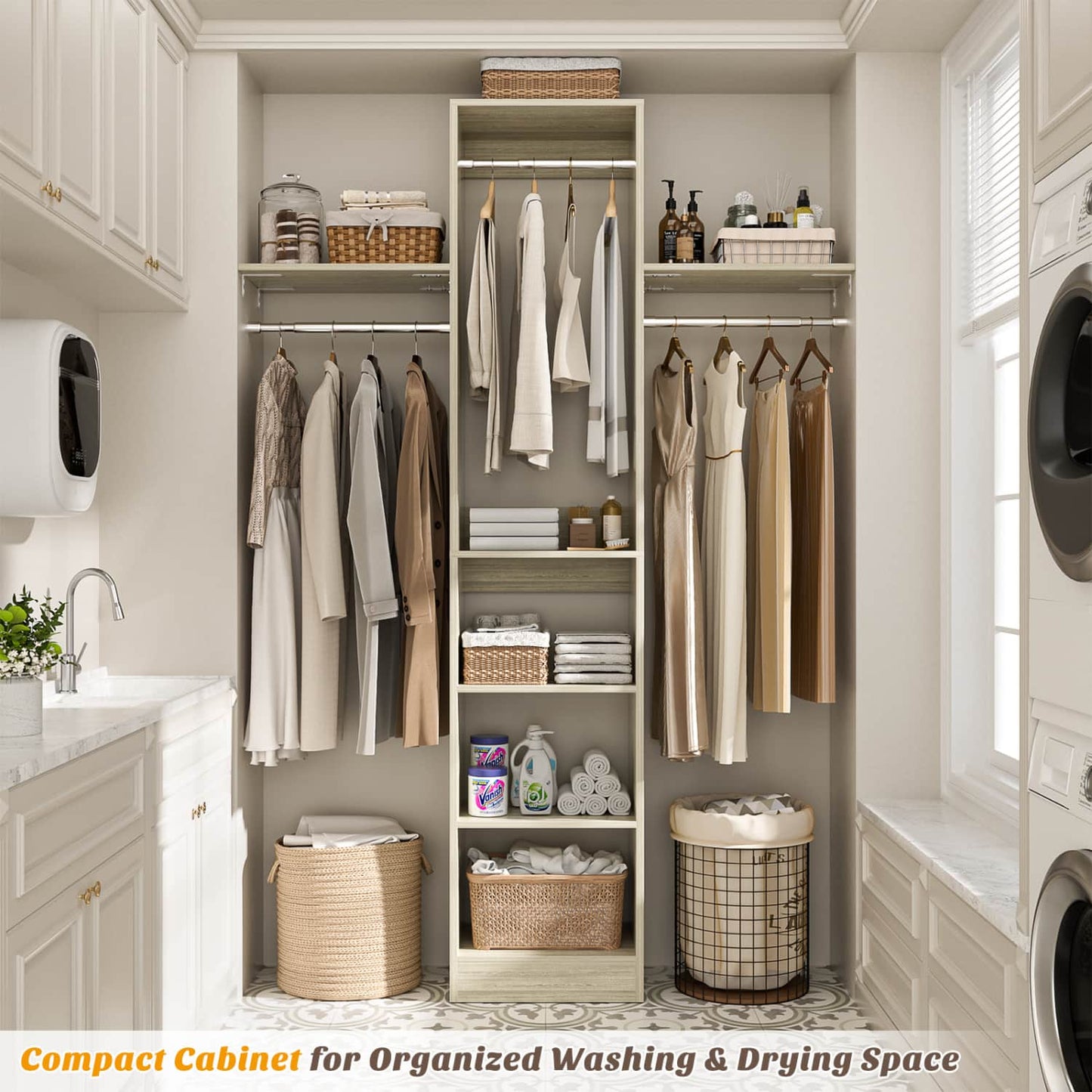 47'' W Closet System with Hanging Rods and Shelves, Closet Organizer for Bedroom