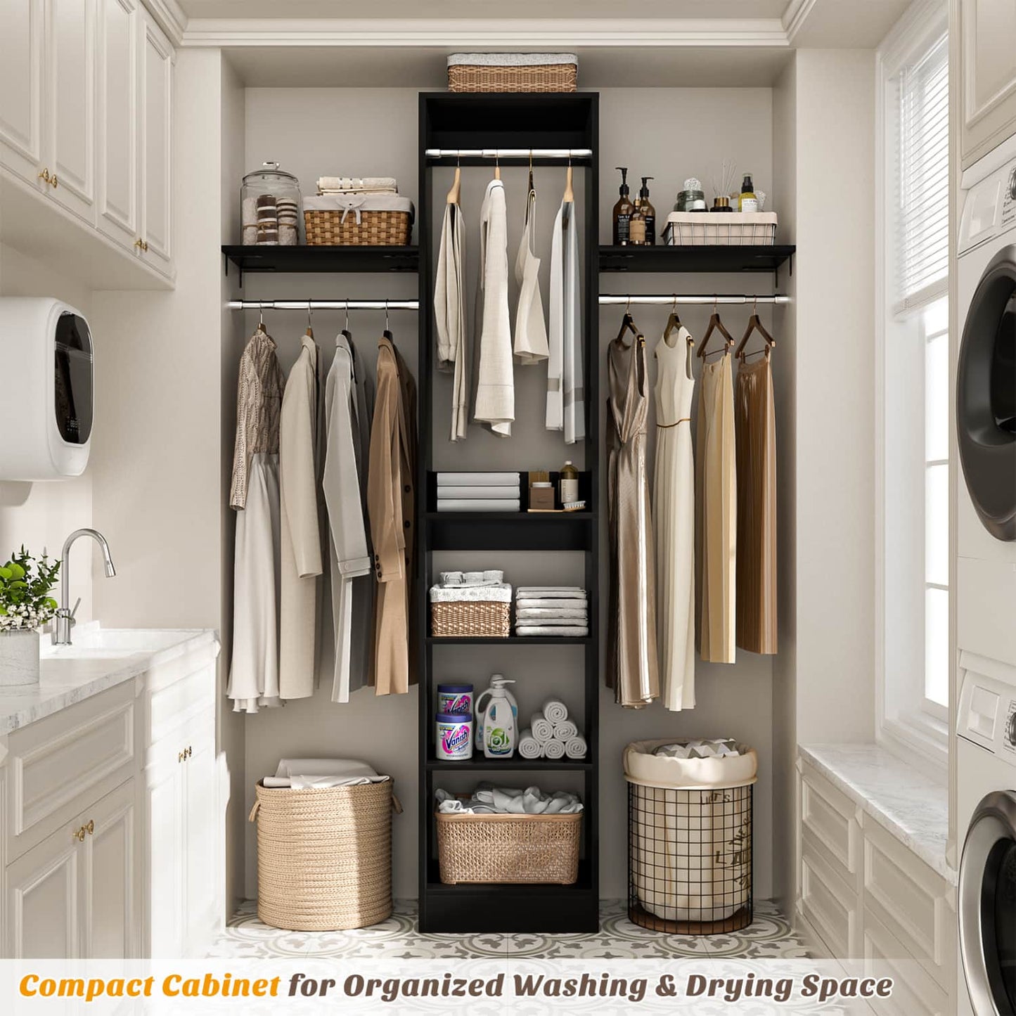 47'' W Closet System with Hanging Rods and Shelves, Closet Organizer for Bedroom
