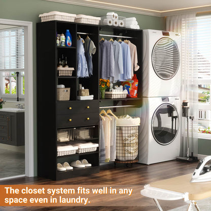 Closet System with Wooden Drawers and Two Hanging Rods